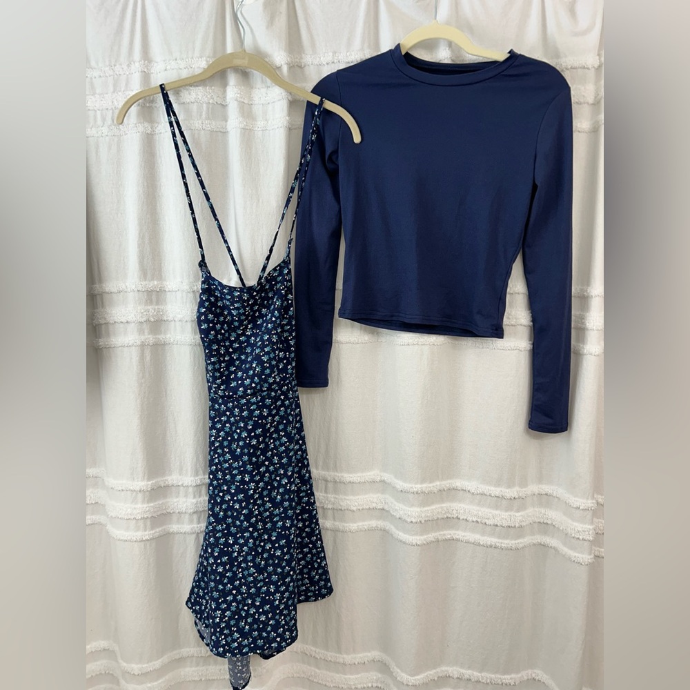 SHEIN Navy Floral Mini Dress & bonus SHEIN Long Sleeve Navy Top